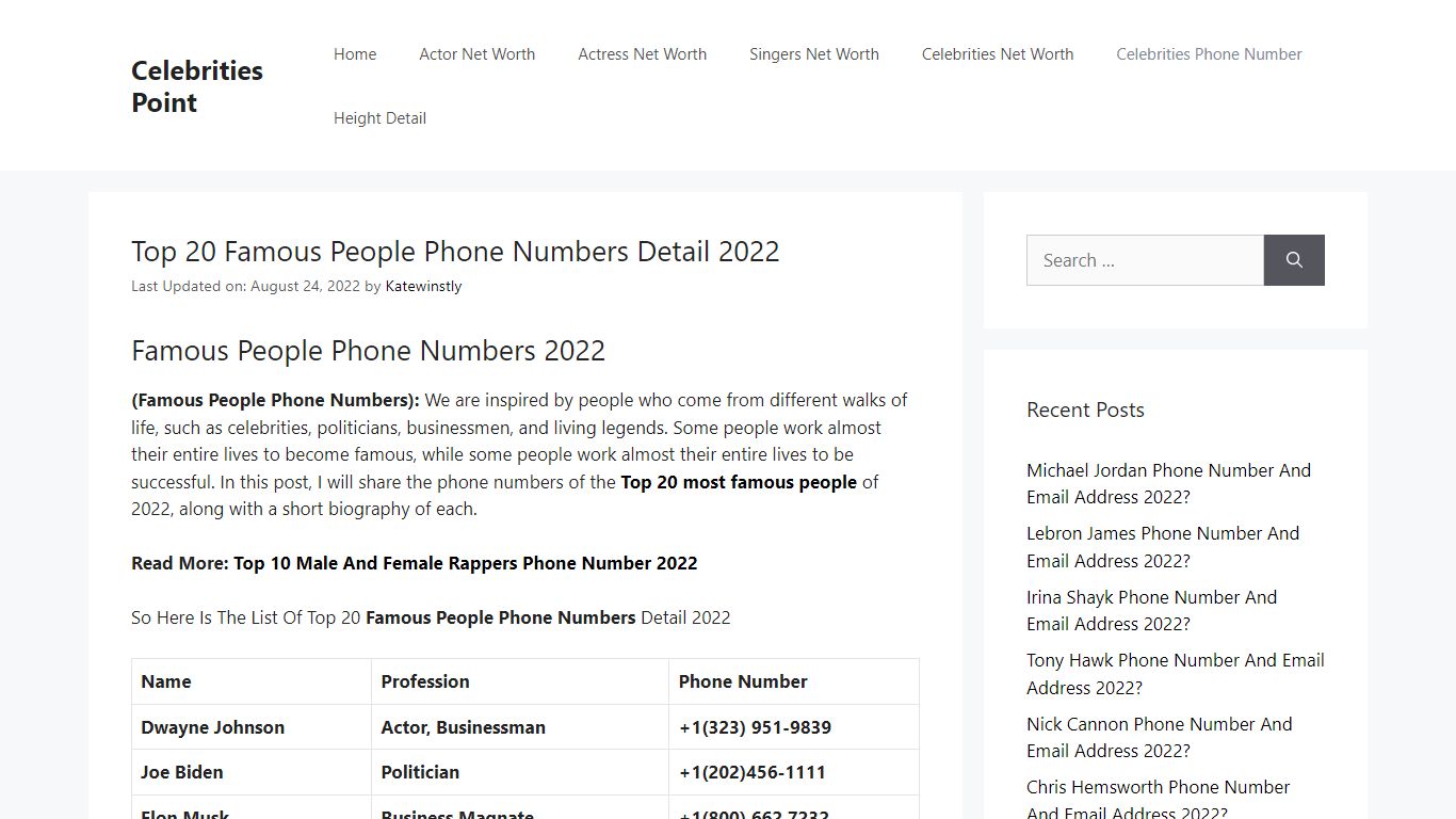 Top 20 Famous People Phone Numbers Detail 2022 - Celebrities Point